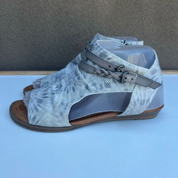 Blowfish Malibu Sandals 7.5 Vegan Grey Tie Dye Twill Lotus DyeCut Style - Picture 4 of 11